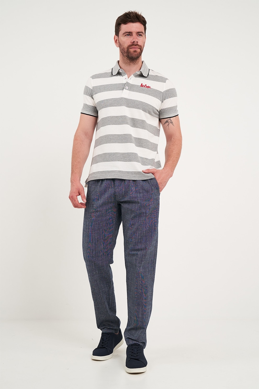 Lee Cooper, Pantaloni din bumbac cu buzunare laterale, Albastru inchis melange, 30