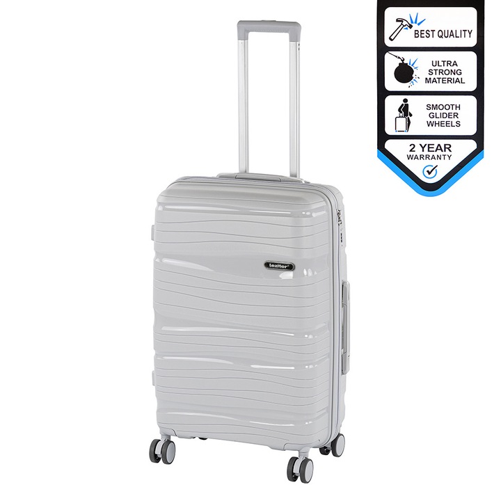 Leziter TraveLux Voyager közepes bőrönd keményfedeles 68x45x25 cm szürke