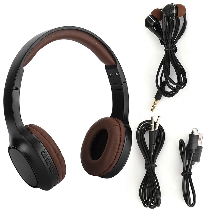Összecsukható vezeték nélküli fejhallgató SY BT1605, Bluetooth 5.0, bőr fülpárnás kialakítás, állítható, mikrofonnal