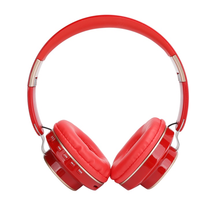 Bluetooth fejhallgató, HiFi, Összecsukható, Teleszkópos, Piros