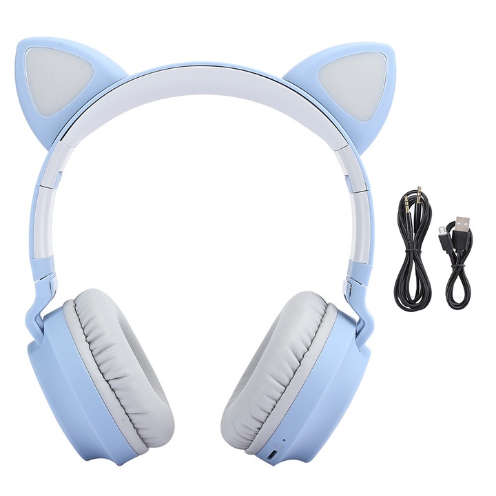 Bluetooth fejhallgató, memóriakártya támogatás, 40mm, összecsukható, szürke/kék