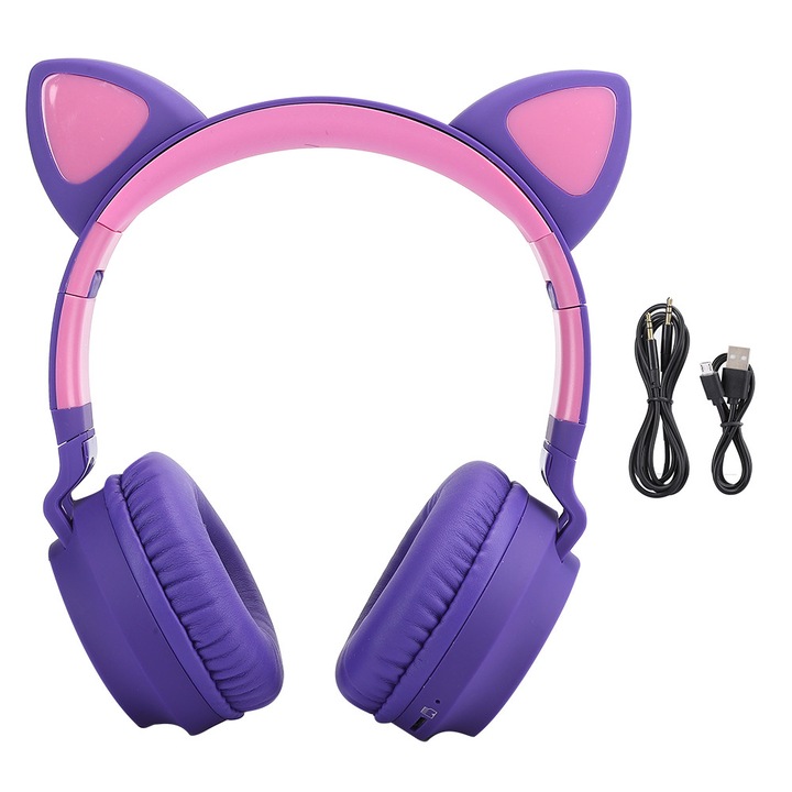 Bluetooth fejhallgató, memóriakártya támogatás, 40mm, összecsukható, lila/rózsaszín
