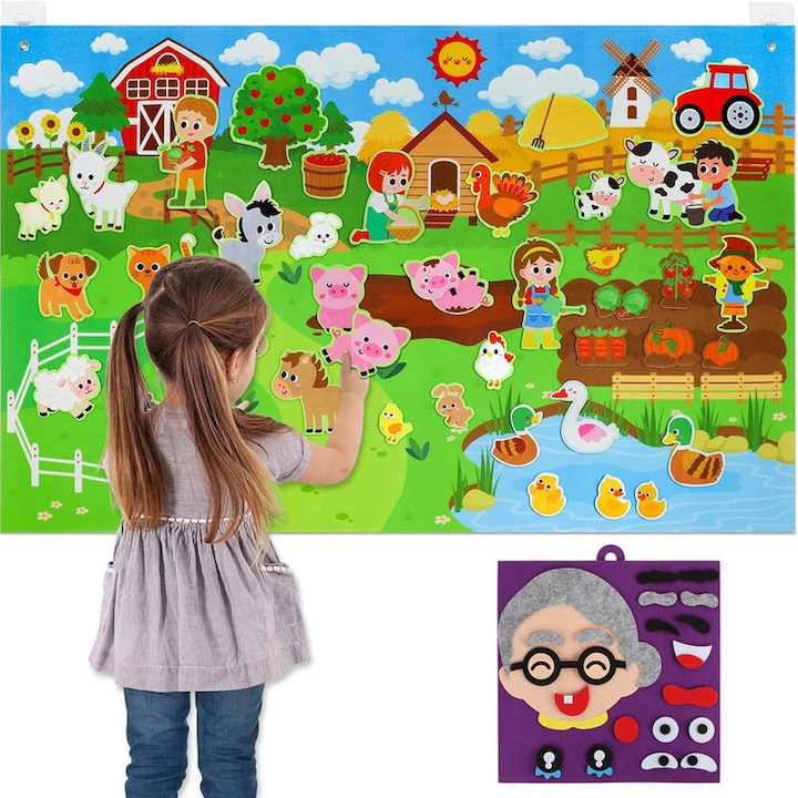 Wuciray Kreatív oktató filcjáték szett- 'Farm Adventures', 41 darabos, 104×75 cm (kihajtva), filc, kreatív ajándék, többszínű