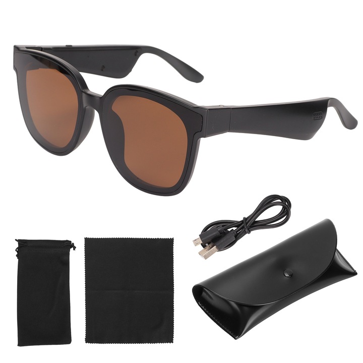 Ochelari de soare smart Fokelyi cu Bluetooth, tehnologie de anulare a zgomotului, microfon sensibil, design semi-deschis