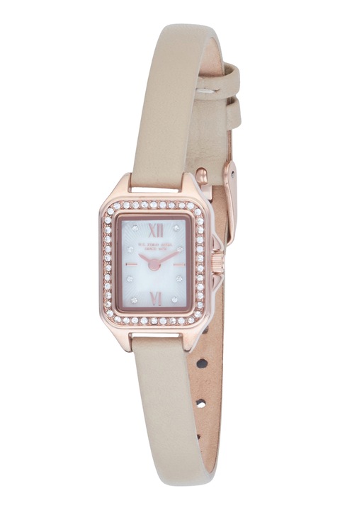 U.S. Polo Assn., Ceas patrat cu o curea din piele, Maro taupe deschis