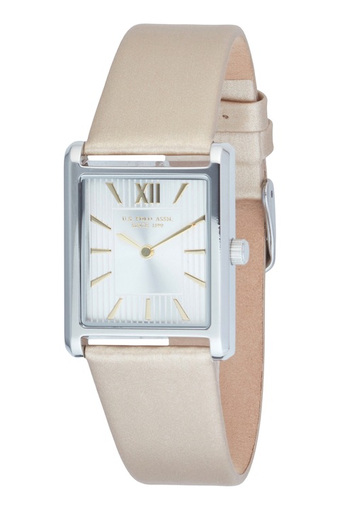 U.S. Polo Assn., Ceas patrat cu o curea din satin, Bej deschis