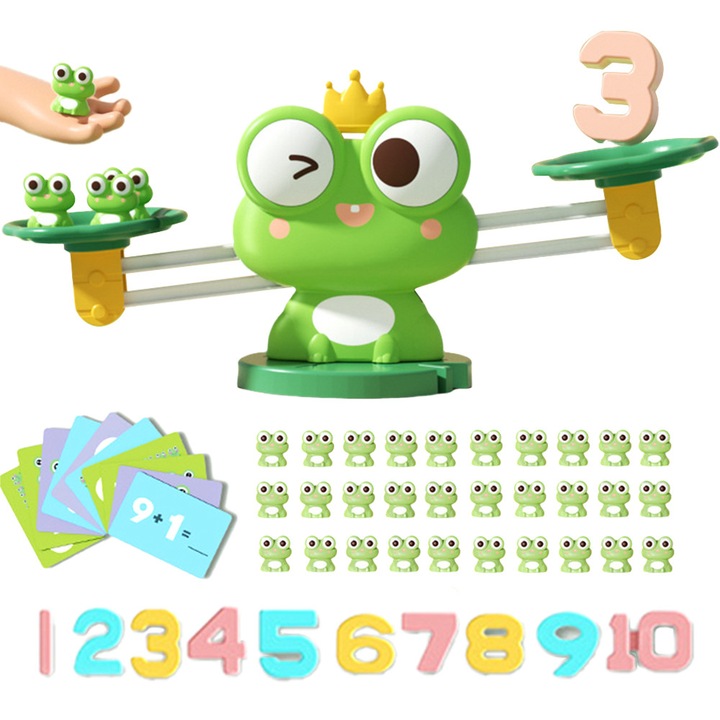 Wuciray® Jucarie Broasca tip balanta invatam matematica, Montessori, educatie STEM, numarare, pentru copii 3-6 ani (set de 70 de piese)
