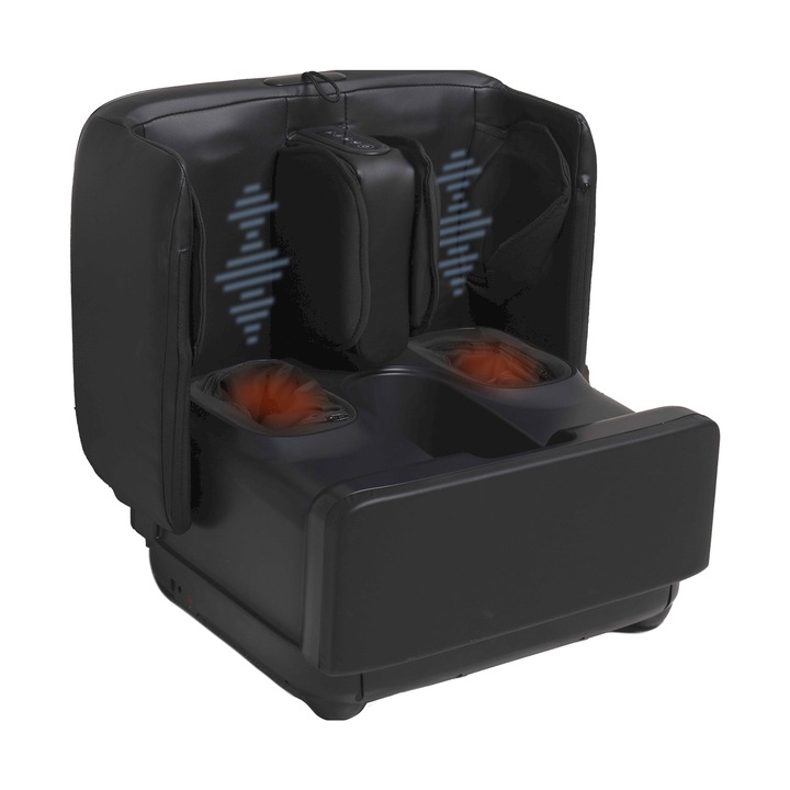 Масажор за крака и прасци, GESS PUF 3-в-1, Инфрачервено отопление, Въздушна компресия, Вибрация, Черен