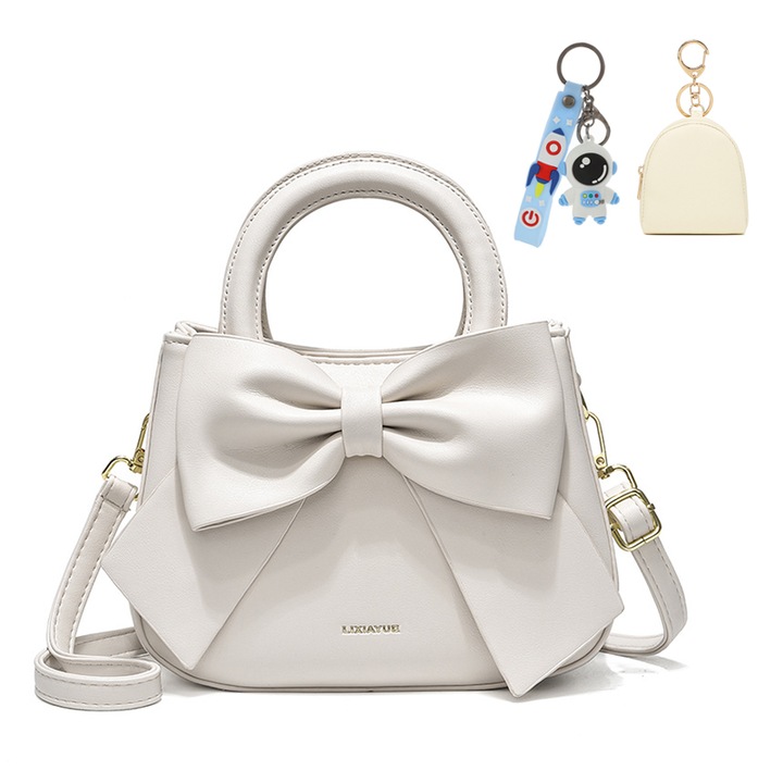Wuciray - Geanta de dama, Piele PU, 3 Compartimente, 22x9x17 cm, Contine un portofel mic pentru monede, Cadou Elegant, Alb
