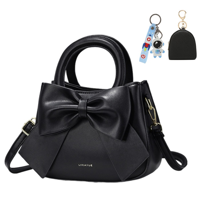 Wuciray - Geanta de dama, Piele PU, 3 Compartimente, 22x9x17 cm, Contine un portofel mic pentru monede, Cadou Elegant, Negru