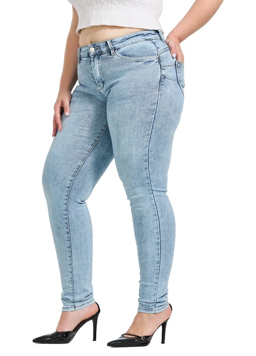 Blugi dama Realize, marimi mari, elastici, efect push-up, croiala skinny fit, denim, albastru deschis