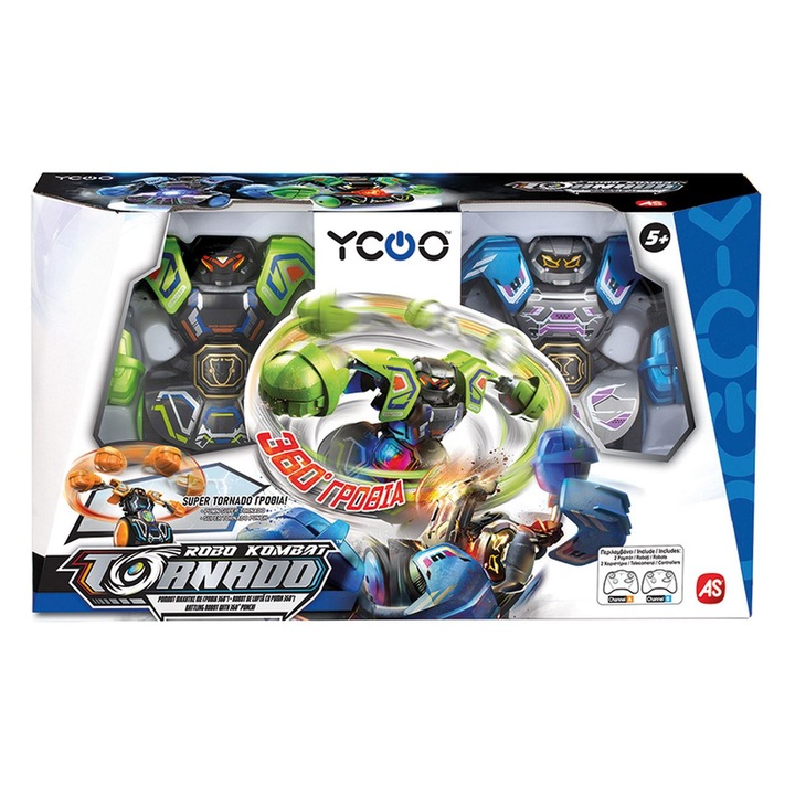 Комплект от 2 бойни робота Silverlit Ycoo Robo Kombat 360 Tornado с дистанционно управление, многоцветни, 5-9 години