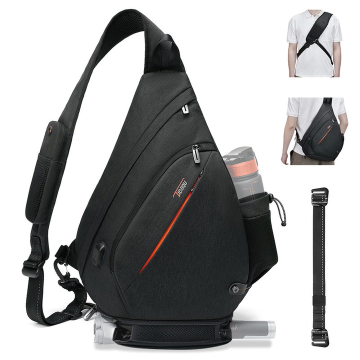 Tudequ férfi válltáska, 19L, 8 zsebbel, vízálló, palacktartóval, 18x8,5x2,2cm