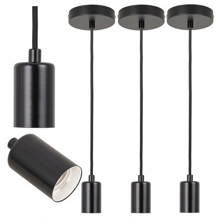 Lampa Suspendata De Tavan, Ledhoff, E27, Neagra, 3 Surse De Lumina, Lungime Cablu 90 cm, Aluminiu, Putere 35 W, Clasa De Etanseitate IP20, Pentru Interior Industrial Si Modern