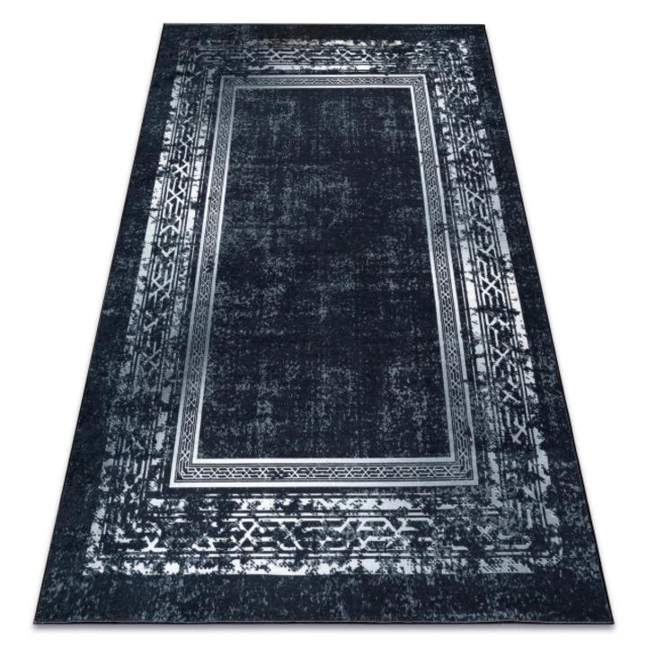 Covor Dywany Łuszczów Andre 1010, lavabil, anti-alunecare, cadru, vintage, negru si alb, 120x170 cm