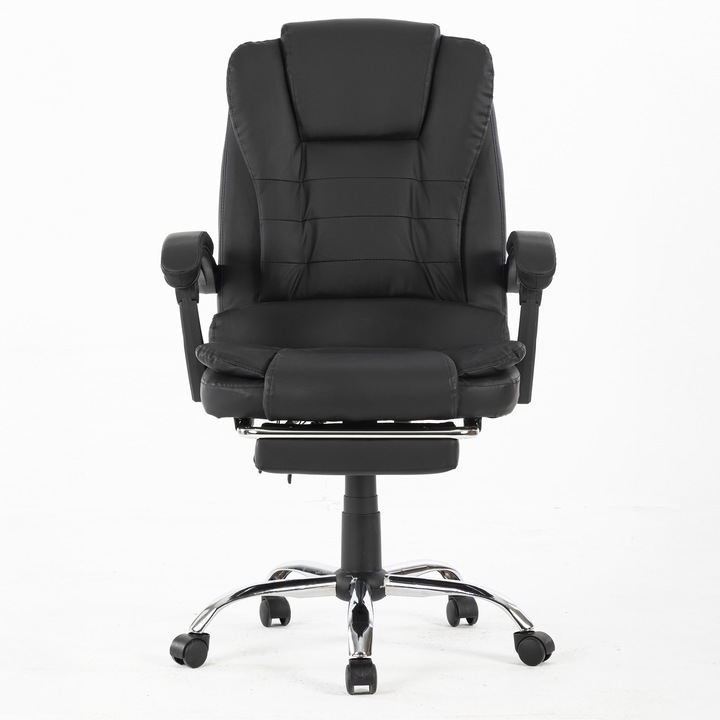 Scaun De Birou Directorial Ergonomic KD Home® ErgoLux Prime, Masaj Lombar Vibratii, Suport Picioare, 2 Seturi Roti Incluse, Inaltime Reglabila, Mecanism Tilt, 55 x 55 x 112 cm, Negru