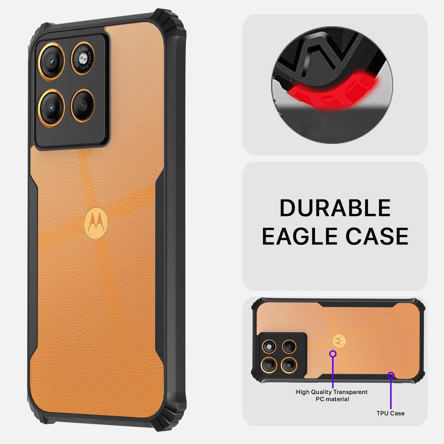 Husa Pentru Motorola Edge 60 fusion, Anti-Shock Protection, TPU/Policarbonat, Negru/Transparent