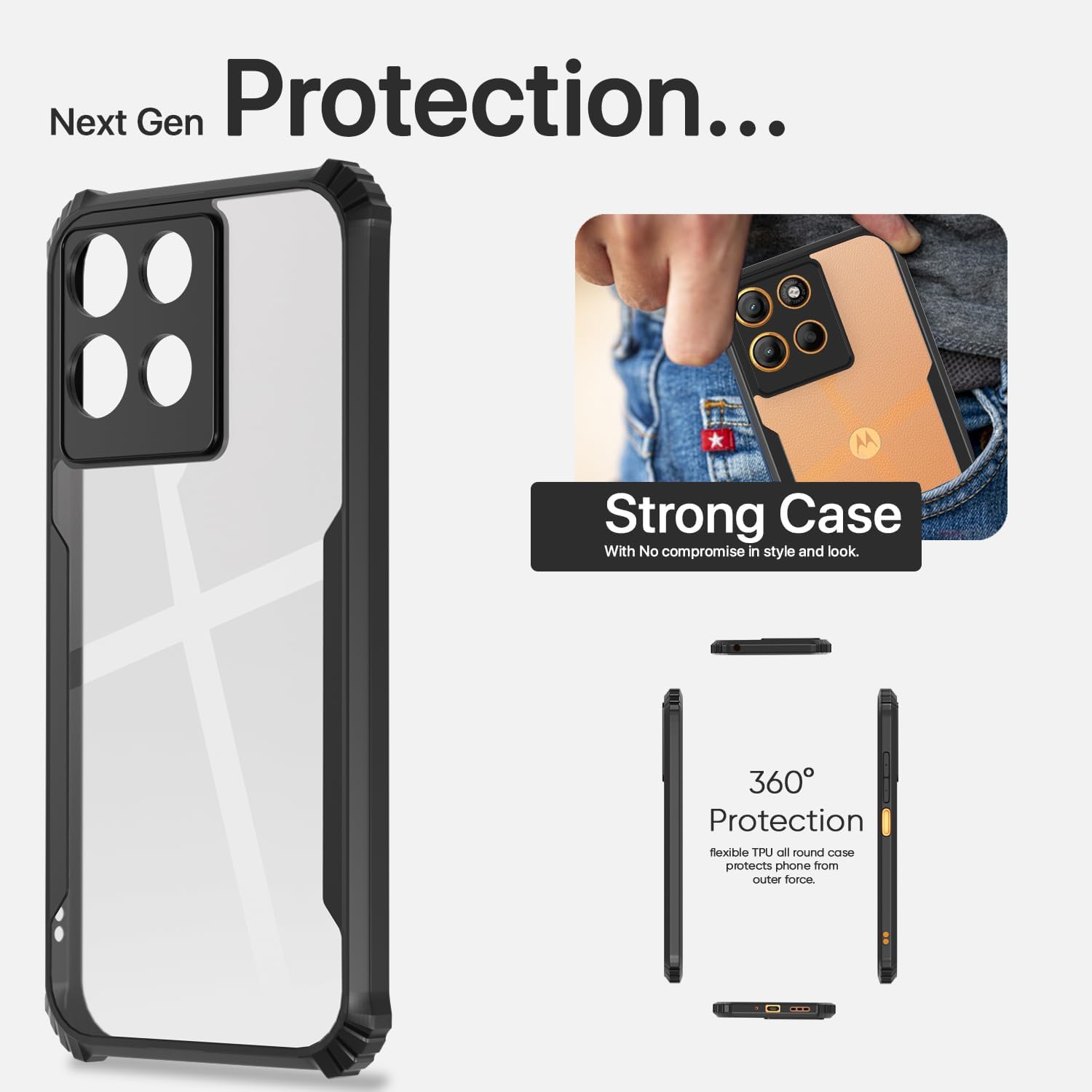 Husa Pentru Motorola Edge 60 fusion, Anti-Shock Protection, TPU/Policarbonat, Negru/Transparent