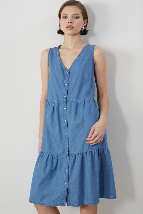 LC WAIKIKI, Rochie mini de denim fara maneci, Albastru inchis