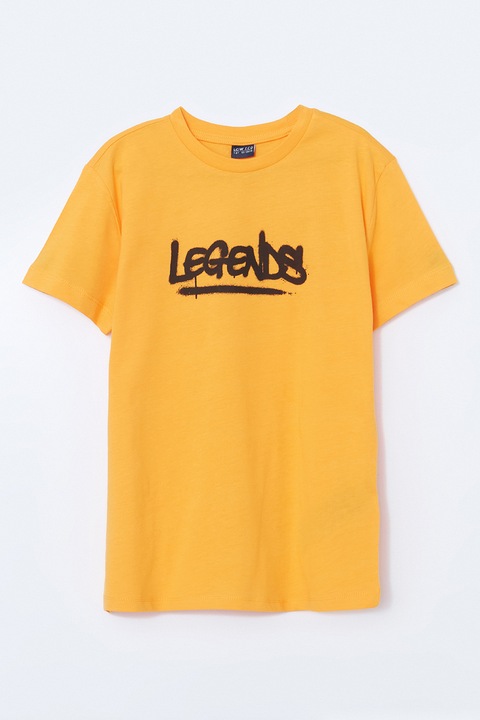LC WAIKIKI, Tricou cu imprimeu text, Negru/Portocaliu deschis