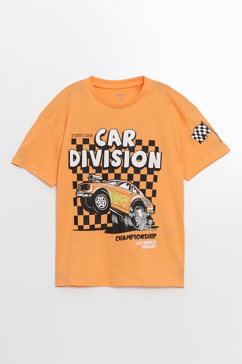 LC WAIKIKI, Tricou cu imprimeu grafic, Alb/Negru/Portocaliu mandarina