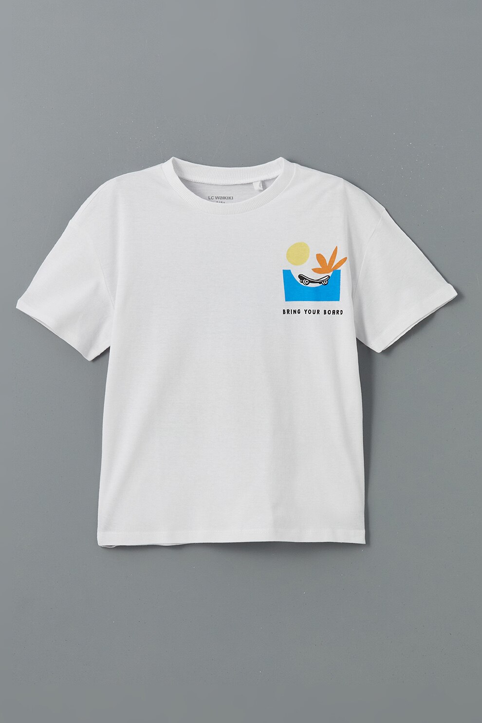 LC WAIKIKI, Tricou cu imprimeu grafic, Alb, Negru, Portocaliu