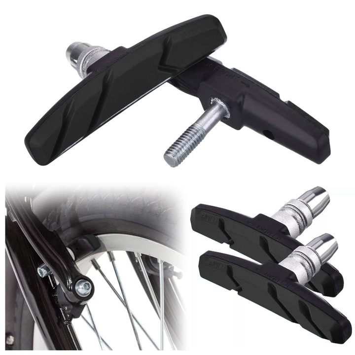 Комплект спирачни накладки V-Brake, Gearox, 1.3x7 см, гумени, тип V-Brake, здрава конструкция, силно триене и противоплъзгащи, черни, 2 броя