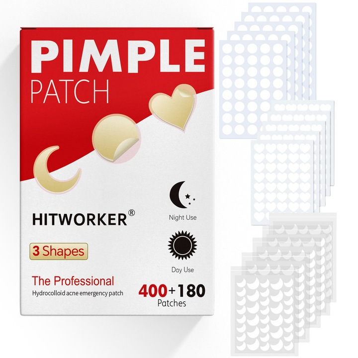 Plasturi acneici Hitworker, 580 PCS, hidrocoloidali, invizibili, pentru toate tipurile de piele