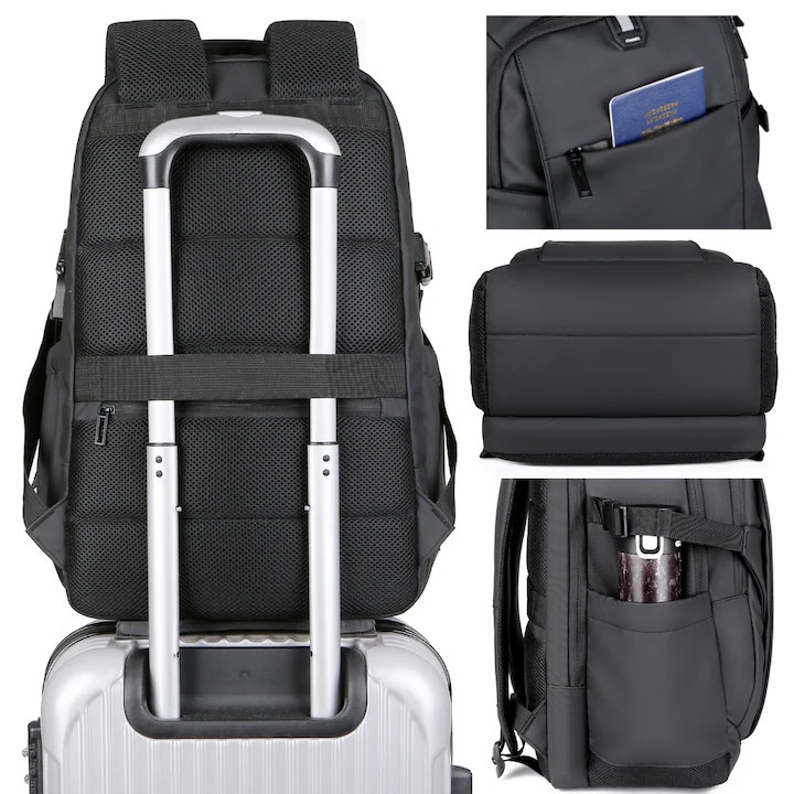 Rucsac laptop KCVV, 15.7 inch, waterproof, anti-furt, negru, cu multiple compartimente