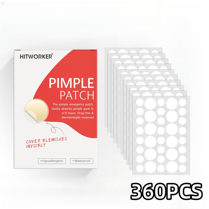Plasturi acneice Hitworker, 360 bucati, hidrocoloid, invizibili, pentru toate tipurile de piele