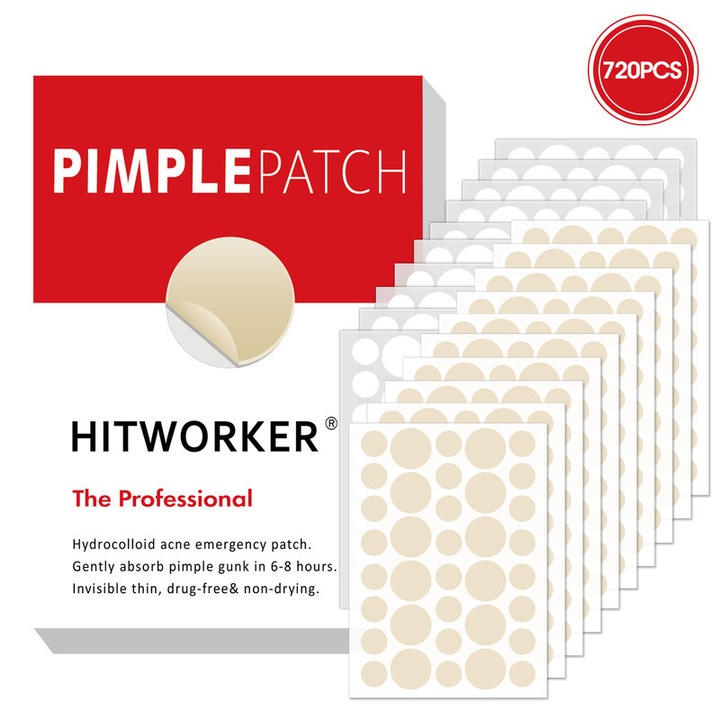 Plasturi acneici Hitworker, 720 bucati, hidrocoloid, invizibili, pentru toate tipurile de piele