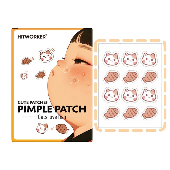 Plasturi acneici Hitworker, set 12 bucati, hidrocoloid, invizibili, 6-9 ore, pentru toate tipurile de piele