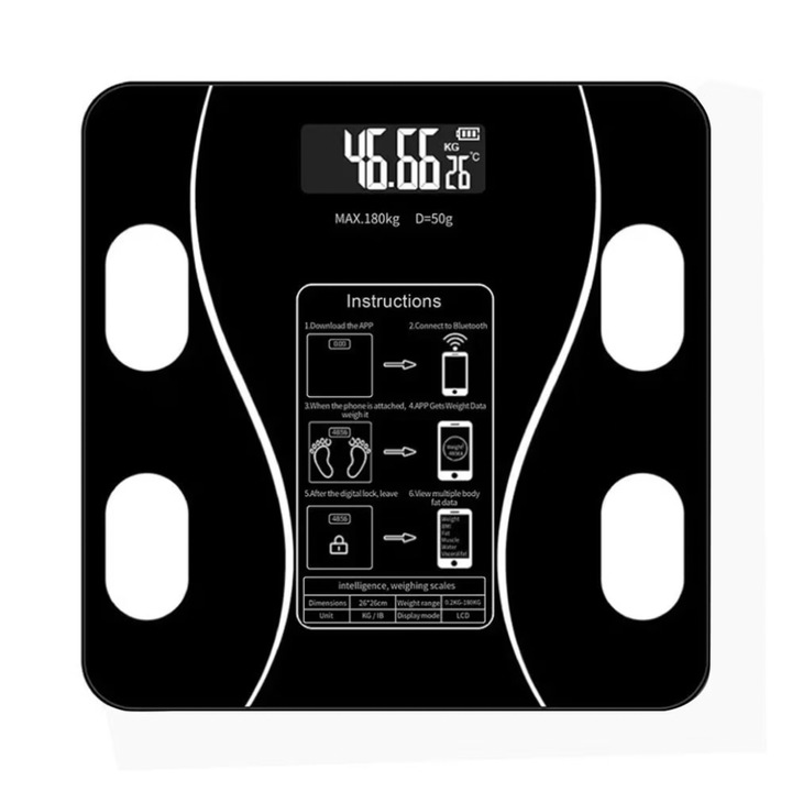 Везни за баня, с USB зареждане, черен цвят