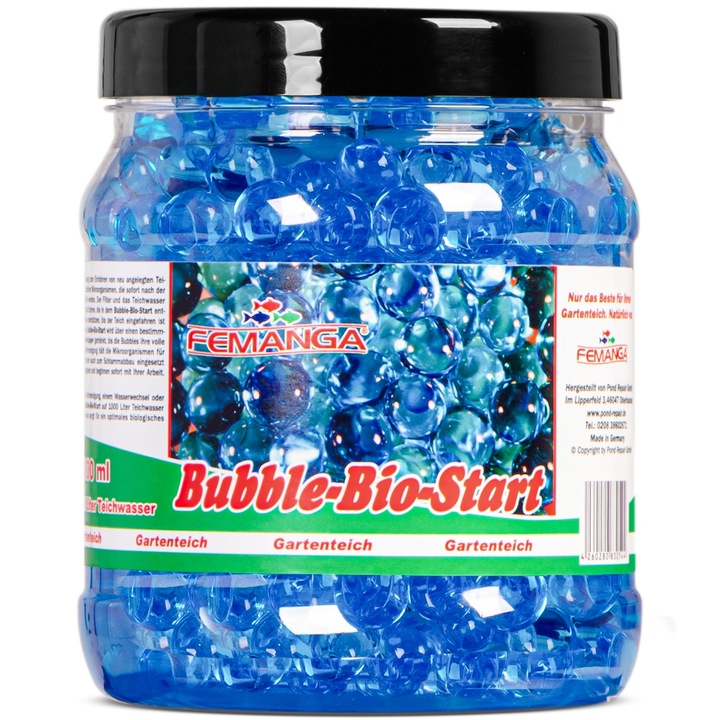 Бактерии за езеро, Femanga Bubble Bio Start Gartenteich, бърз старт, поддръжка на филтрация, 1000 мл
