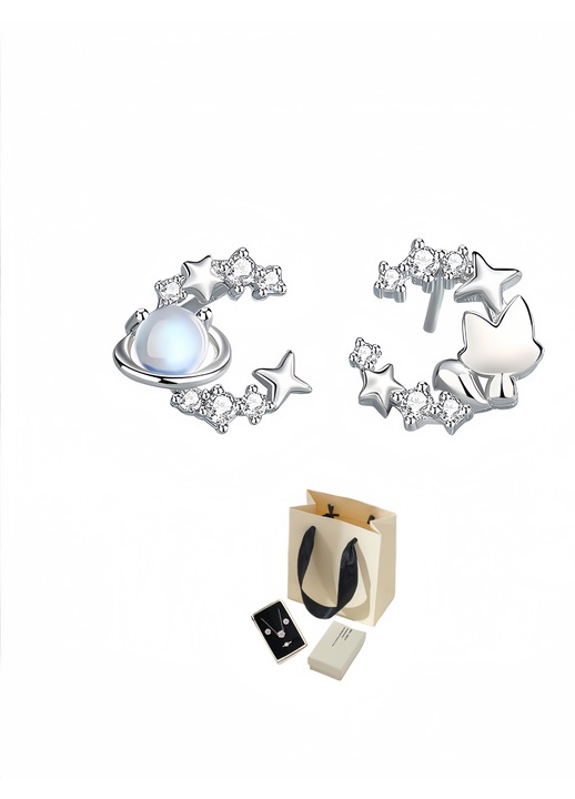 Női fülbevaló, Planetary Fox 925-ös sterling ezüst, égi dizájn