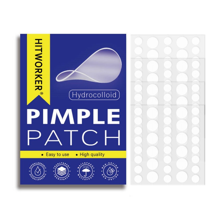 Plasturi acneici Hitworker, 144 bucati, invizibili, ultra-subtiri, pentru toate tipurile de piele