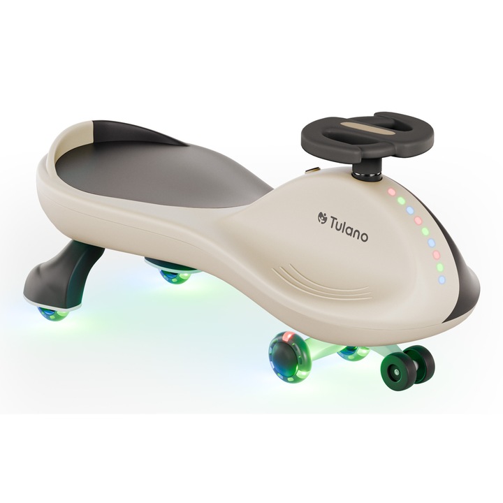Кола за деца гравитационна Tulano Focus 35, гравитационна играчка, с LED гумени колела, въртене на 360° и допълнително предно осветление, Бежов