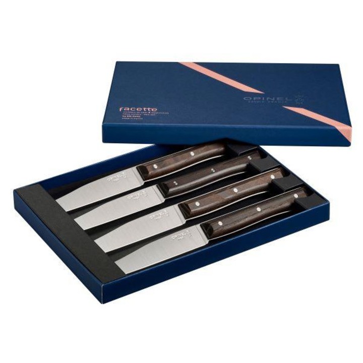 Set 4 cutite Opinel Facette, lemn de frasin inchis, otel inoxidabil, 11cm
