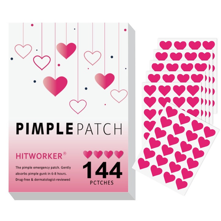 Plasturi acneice Hitworker, 144 bucati, hidrocoloid, invizibili, pentru toate tipurile de piele