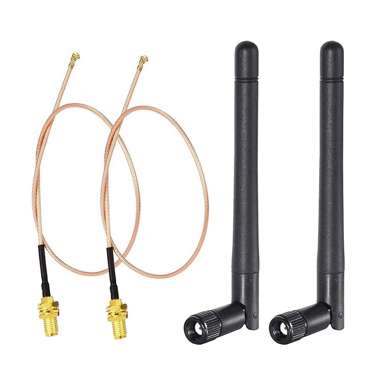 Rqiurpn, 2 db kétsávos WiFi antenna szett, RP SMA apa fejjel, 2.4GHz 5GHz, csatlakozóval, 3dBi, 12 hüvelykes IPX U.FL - RP-SMA kábel, fekete