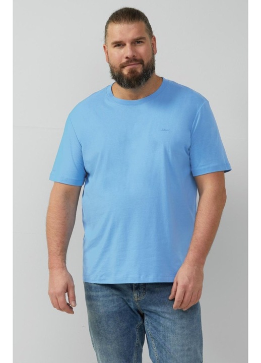 S.Oliver Big Sizes Tricou barbati big sizes cu decolteu la baza gatului, Regular fit, Albastru deschis