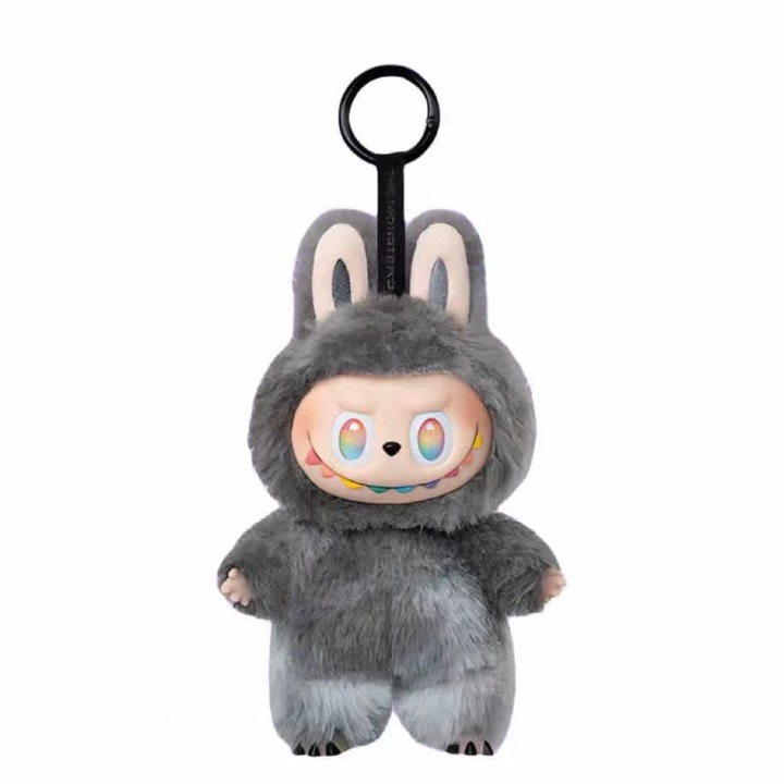 Кукла-ключодържател Labubu, Pop Mart, скрита фигурка от 3-то поколение макарун, сива, 17 см