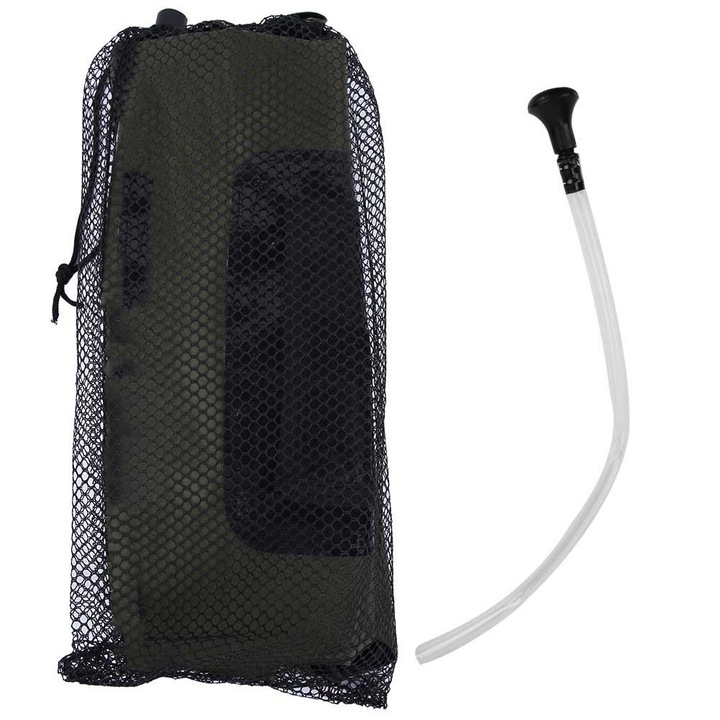 Sac de apa pentru dus solar, capacitate mare, material PVC, portabil, cu tub de dus, culoare inchisa