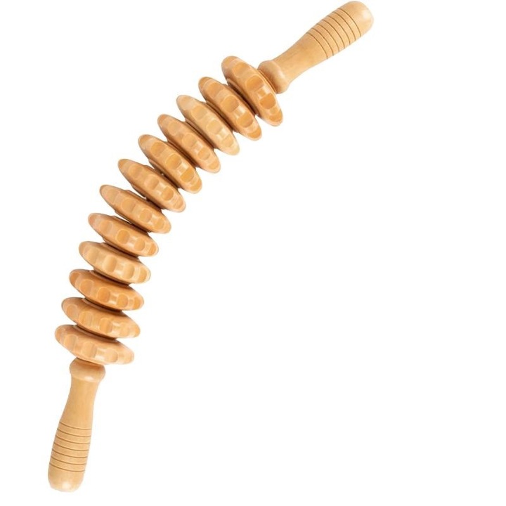 Дървен масажор Rqiurpn, 12 движещи се ролки, за намаляване на целулита, мускулна релаксация, кафяв цвят, 16,8 инча