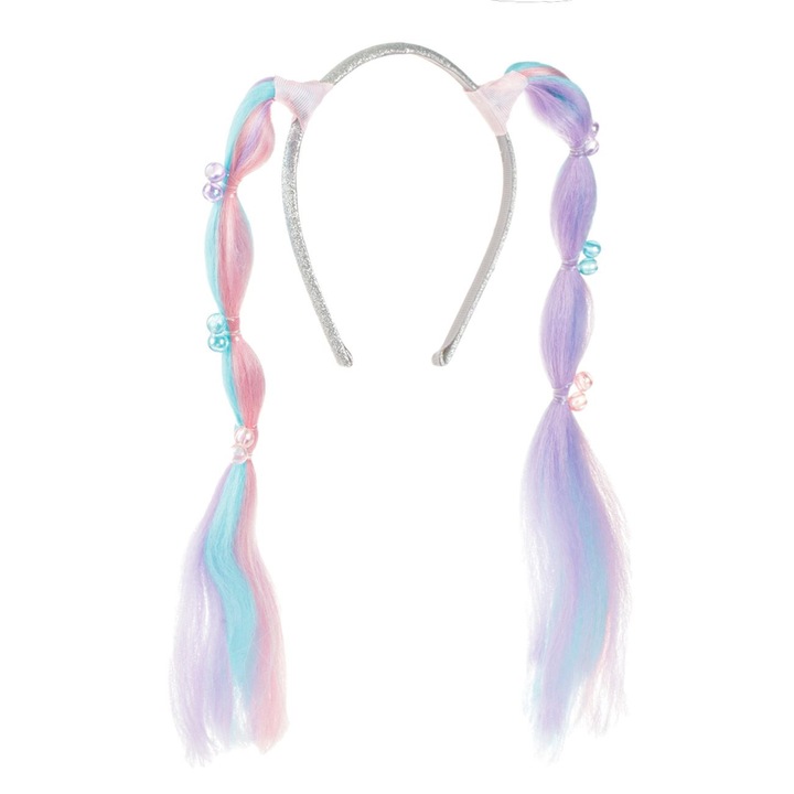 Coroniță păr multicolor cu glitter argintiu și mărgele, 32cm set