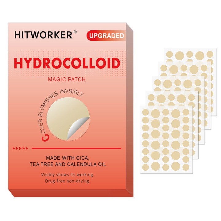 Plasturi acneici hidrocoloidali Hitworker, 180 bucati, invizibili, pentru acnee, 6-9 ore, 1 dimensiune.