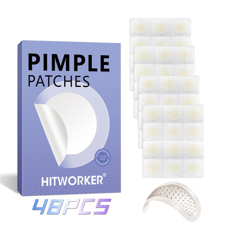 Plasturi acneici hidrocoloidali Hitworker, set 48 bucati, invizibili, pentru acnee, 6-9 ore, medical-grade