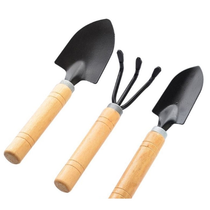3 darabos kerti szerszámkészlet pozsgás növényekhez, fekete fém, natúr fa