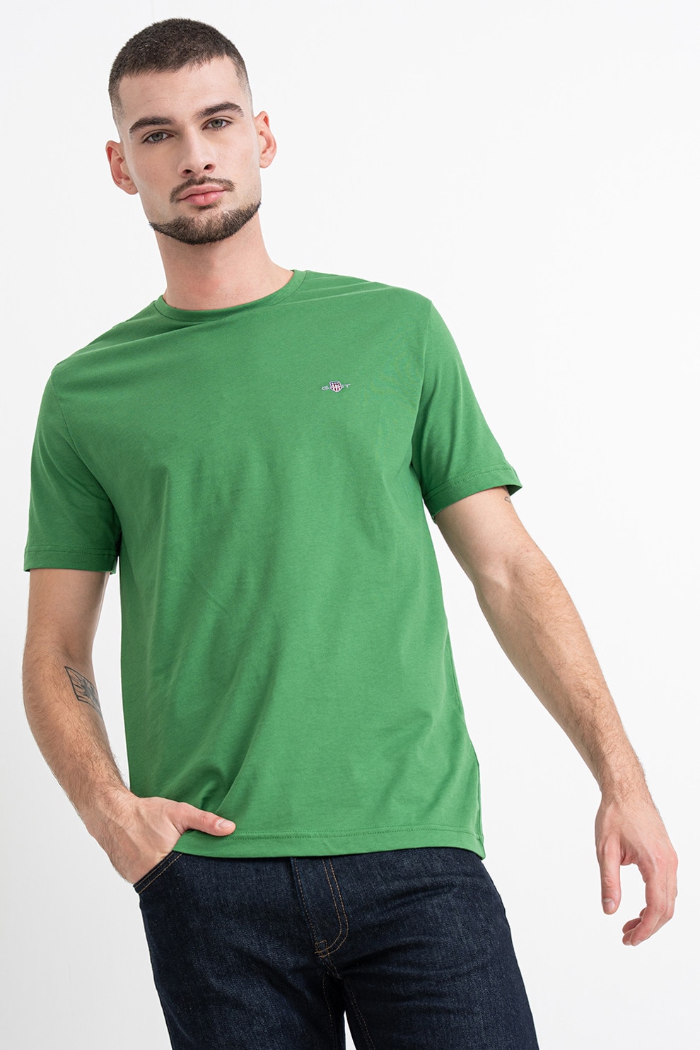 Gant, Tricou din bumbac Shield, Verde, M