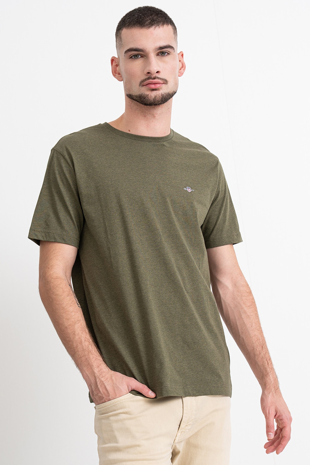 Gant, Tricou din bumbac Shield, verde militar inchis, M